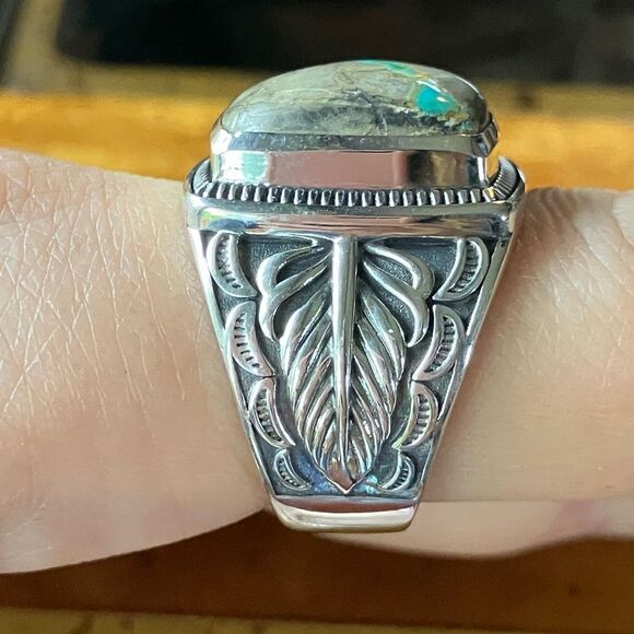 Natural Ribbon Turquoise Sterling Silver Ring Size 10 - Picture 2 of 8